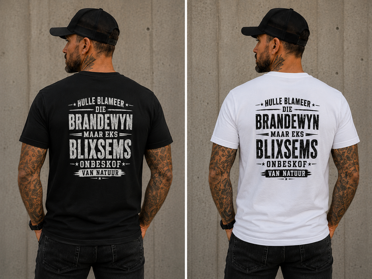 Brandewyn -Blixsems onbeskof van natuur Mens Tees XL-5XL